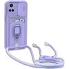 YFSYLL Cover Compatibile con Honor 90 Lite con Cordino,Custodia con Cordino Silicone Cover,Protezione Fotocamera,360°Anello Supporto,Porta Carte,Viola