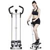 OHMG MAYMA Stepper con Manubrio Regolabile, Impugnature Antiscivolo ed Elastici, Step Fitness con Monitor LCD per Casa e Palestra, Struttura in Acciaio e ABS Nero e Argento