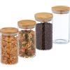 Relaxdays Set da 4 Barattoli per Alimenti con Coperchio in Bambù, Recipienti in Vetro, 1000 ml, Trasparente Naturale