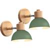 iDEGU 2 Pezzi Lampade da Parete Retrò Vintage Applique da Interno in Metallo e Legno Moderne, Faretto da Muro Orientabile E27 Luce da Camera da Letto Soggiorno Cucina Ristorante (Verde Oliva)