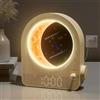 blonbar Sveglia e lampada lunare, lampada da comodino con sveglia luminosa, sveglia diurna, luce notturna con 3 livelli di luminosità, 10 suoni naturali, ideale per camera da letto (Legno chiaro)