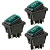 ETOPARS 3 Pezzi 12V 20A Interruttore a Bilanciere per Auto Luminoso a LED Verde Nebbia Interruttore a Levetta Momentaneo Impermeabile Rotondi Pulsante 6 Pin ON off ON