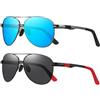 LEDING&BEST Occhiali da Sole Uomo Donna Polarizzati con Protezione UV400 Montatura Metallo Ultraleggera Modello Pilota Vintage Nero Sportivi Aviatore