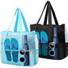 LFBEST Borse da spiaggia in rete da donna, 2 pezzi, grandi borse a rete per piscina, con cerniera, pieghevoli, impermeabili, 8 tasche, riutilizzabili, borsa a tracolla per la spiaggia, palestra, scuola