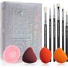 Jessup Pennelli Set 3 spugne trucco, set 6 pennelli ombretto, tappetino pulizia dei pennelli trucco e scatola trucco specchio Strumenti bellezza premium un'applicazione impeccabile T504