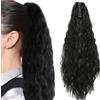 GWAWG Extension per coda di cavallo con clip, 50 cm, capelli ricci e mossi, sintetici, colore nero, extension per coda di cavallo da donna