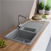 evineo line 100 lavello da cucina con vaschetta secondaria e mensola La: 100 P: 50 cm, FOD150LGR, line 100 grigio [Lavelli da Cucina > per Base Sottolavello a partire da 60 cm]