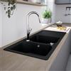 evineo line 100 lavello da cucina con lavello doppio e ripiano La: 116 P: 50 cm, FOD200BL, line 100 nero opaco [Lavelli da Cucina > per Base Sottolavello a partire da 80 cm]