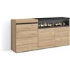 Skraut Home | Cassettiera | Mobile Armadio con cassetti | 157x75x35 cm | Camera da letto, stanza | Camino elettrico | Stile moderno | Rovere