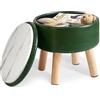 IBUYKE 13" Piccolo Poggiapiedi Ottomano con Contenitore, Pouf Poggiapiedi Rotondo con Sedile Imbottito e Coperchio, Poggiapiedi Mini in Pelle PU per Ingresso Divano Soggiorno, Verde Scuro WBD023GR