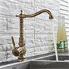 Saeuwtowy Retro scolpito Rubinetto Lavello da Cucina,Cucina Famiglia Moderna e Bagno, Rubinetto Miscelatore in Rame Antico a Leva Lavabo Rubinetti Lavabo Con Becco Girevole