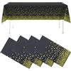 JRSHIRLEYLTD 4 tovaglie usa e getta, colore nero, oro, 137 x 274 cm, tovaglia usa e getta, tovaglia per compleanno, tovaglia in plastica, rettangolare, adatta per feste, Halloween, Natale