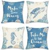 Bonhause Federe per Cuscini Estate Costiero 45 x 45 cm Copricuscini Decorativi Tartaruga Marina Cavallo Marino Blu Poliestere Biancheria Federa per Cuscino Divano Casa Decorazione Set di 4
