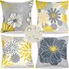 EliteHomeComforts Federe per Cuscini Lino 40x40 Set di 4 Impermeabili Esterno Copricuscini Divano Dalia Fiore Motivo Geometrico Federe Cuscini Quadrati Moderni Decorativi Copricuscini per Casa Divano Camera (Giallo)