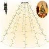 Gresonic - 3 m, 350 LED cluster di luci per interni, esterni, giardino, albero di Natale, matrimonio (timer bianco caldo con anello, 350 LED, 10 fili)