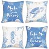 Bonhause Federe per Cuscini Estate Costiero 45 x 45 cm Copricuscini Decorativi Tartaruga Marina Cavallo Marino Blu Velluto Morbido Federa per Cuscino Divano Casa Decorazione Set di 4