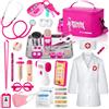 Sundaymot Valigetta Dottore Bambini, Kit Dottoressa Bambina con Stetoscopio, Legno Siringa, Termometro, Borsa da Medico Portatile e Camice da Medico, Giochi Di Ruolo Per Ragazze e Ragazzi Di 3+ Anni