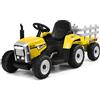 COSTWAY Trattore con Rimorchio Cavalcabile per Bambini 12V, Trattore Elettrico Telecomandato, con Luci e Suoni, 30kg, 3+ Anni (Giallo)