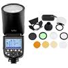 Godox V1S Speedlight Round Head Wireless 2.4G Fresnel Zoom per Sony a7RII a7R a58 a99 ILCE6000L a7RIII a7R3 a9 a77II a77 a3 a350 + Kit accessori flash tascabili Godox AK-R1 (V1-S + AK-R1)