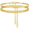 FindChic Set di Cavigliere Donna 2/3 Pezzi in Acciaio Inossidabile Impermeabile Argento/Oro/Nero a Catena Cubana Serpente Zirconia Cuore Gioielli Estate