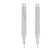 Clearine Donna Cristallo Austriaco Lunga Catena Nappe Orecchini Perla simulata Goccia Lineare Lampadario Pendente per Matrimonio Argento fondo