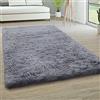Paco Home Tappeto Salotto Pelo Lungo Soggiorno Pelliccia Finta Shaggy Morbido Monocolore, Dimensione:200x290 cm, Colore:Grigio