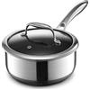 HexClad Pentola ibrida da 2 quarti in acciaio inox con coperchio in vetro, facile da pulire, lavabile in lavastoviglie e forno antiaderente, ideale per preparare salse, riscaldare zuppe