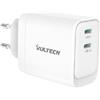 VULTECH Caricatore Adattatore Universale Vultech CC45-2C 2 Porte Type-C 1 PD45 GaN PPS 45W - Bianco Dimensioni Compatte
