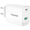 VULTECH Caricatore Adattatore Universale Vultech CC45-1C1A 1 Porta Type-C 1 Porta Usb PD45 GaN PPS 45W QC3.0 - Bianco Dimensioni Compatte