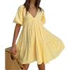 ensswliz Abito premaman da donna a quadretti con maniche a sbuffo scollo a cuore orlo increspato abito corto sciolto vestiti per la gravidanza, A-giallo, XL