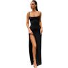 Gkaopi Vestito Aderente Donna Nero Sexy Abito Senza Manica Scollo a Abito Lungo Spaghetti Strap Vestito con Spacco da Sera Casual Cerimonia Matrimonio