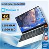 FUCHU Computer portatile 14.1 pollici 12GB RAM 1TB SSD Intel Celeron N4000 Windows 11 Notebook Office - Argento