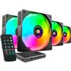 Mars Gaming MF-SI4KIT, Kit 4x Ventole Ultrasilenziose 120mm, Illuminazione ARGB Infinity Mirror, Cuscinetti FDB e Nucleo in Rame, Telecomando e HUB, Compatibilità Totale ARGB, Nero