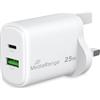 MediaRange Adattatore di ricarica rapida GaN da 25 W (spina UK), 1 USB-C e 1 USB-A, supporta Power Delivery e Quick Charge, bianco