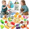 EFO SHM Cucina Giocattolo per Bambini, Frutta da Tagliare Giocattolo con Spesa Borsa Soldi Finti Euro Reali Vera Cibo, Accessori Cucina Bambini Giochi Di Ruolo Ragazzo Ragazza Giochi Educativi 3+ Anni