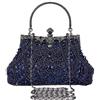 Selighting Pochette Elegante Nera Perle, Clutch Donna Cerimonia Borsetta da Sera Vintage Borsa a Tracolla Catena per Matrimonio Sposa Cocktail Festa (Blu navy)