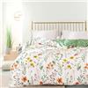 Wotcsil Set Copripiumino Floreale Parure Copripiumino Matrimoniale 220 x 240 cm Verde Bianco Giallo Motivo Giardino Fiore Foglie Botanico con 2 Federa 50x75 cm Completo Sacco Parure Letto
