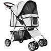 PawHut Passeggino per Cani Pieghevole in Tessuto con Ruote, Carrozzina per cani con Cestino e Imbottitura lavabile,75x45x97cm,Grigio | Aosom Italy