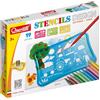 Quercetti Stencils Design Farm, Giochi Bambini 3 Anni fino agli 8 Anni con 4 Sagome, 12 Pennarelli e Album da Colorare per Bambini, Giochi Creativi ed Educativi, Gioco Bambino 3 Anni, Made in Italy