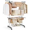 SONGMICS Stendibiancheria, Stendino Pieghevole a 4 Livelli, con Ruote e Ali Richiudibili, 63,5 x 128 x 173 cm, Capiente, Uso Interno ed Esterno, Bianco LLR701W01