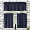No. 918 Martine - Tenda da cucina semitrasparente in microfibra con tasca per bastone, mantovana e ripiani, 137 x 114 cm, colore: blu navy
