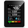 KIMISS Rilevatore di qualità Dell'aria per Interni, Rilevatore di CO2 Portatile a Batteria Anidride Carbonica 5 in 1 HCHO TVOC Temp Humi Meter per Casa, Tenda Coltivazione, Cantina,