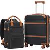 COOLIFE EasyJet Trolley Bagaglio a Mano 55x40x20 e Zaino da Imbarco 20L(40x25x20cm) Set di Valigie, Valigia Bagaglio a Mano, Chiusura a Combinazione Laterale con TSA (Marrone Nero, Set 2pzs)