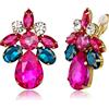 Clearine Clip On Matrimonio Orecchini per Donne Brial Bridesmaid Stunning Goccia Marquise Cut Rhinestone Statement per Prom Party Fucsia Oro-fondo