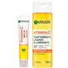 Garnier SkinActive Trattamento Liquido Illuminante Vitamina C per Pelle Uniforme Levigata e Luminosa 120ml + Fluido Anti-UV Vitamina C Anti-Macchie Glow SPF 50+ Uniformante Illuminante 40ml - Set da 2