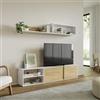 DEGHI Parete attrezzata 180 cm in legno naturale e bianco opaco con pensile - Atlanta