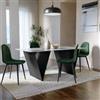DEGHI Tavolo da pranzo 180x90 cm top in ceramica bianco effetto snow e gambe in acciaio nero - Madar