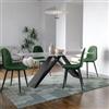 DEGHI Tavolo da pranzo 180x90 cm top in ceramica bianco effetto snow e gambe in acciaio nero - Nadul