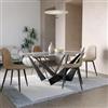 DEGHI Tavolo da pranzo 180x90 cm con top in ceramica bianco effetto snow e gambe in acciaio nero - Zimen
