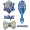 CARTOON Accessori per capelli Frozen Disney per bambine confezione a forma di fiocco di neve completa di 7 pezzi spazzola forcine elastici fermaglio